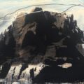 2016, 80 x 56 cms, Charcoal, gouache, gesso, watercolour, vinyl tape on paper, heat sealed onto board